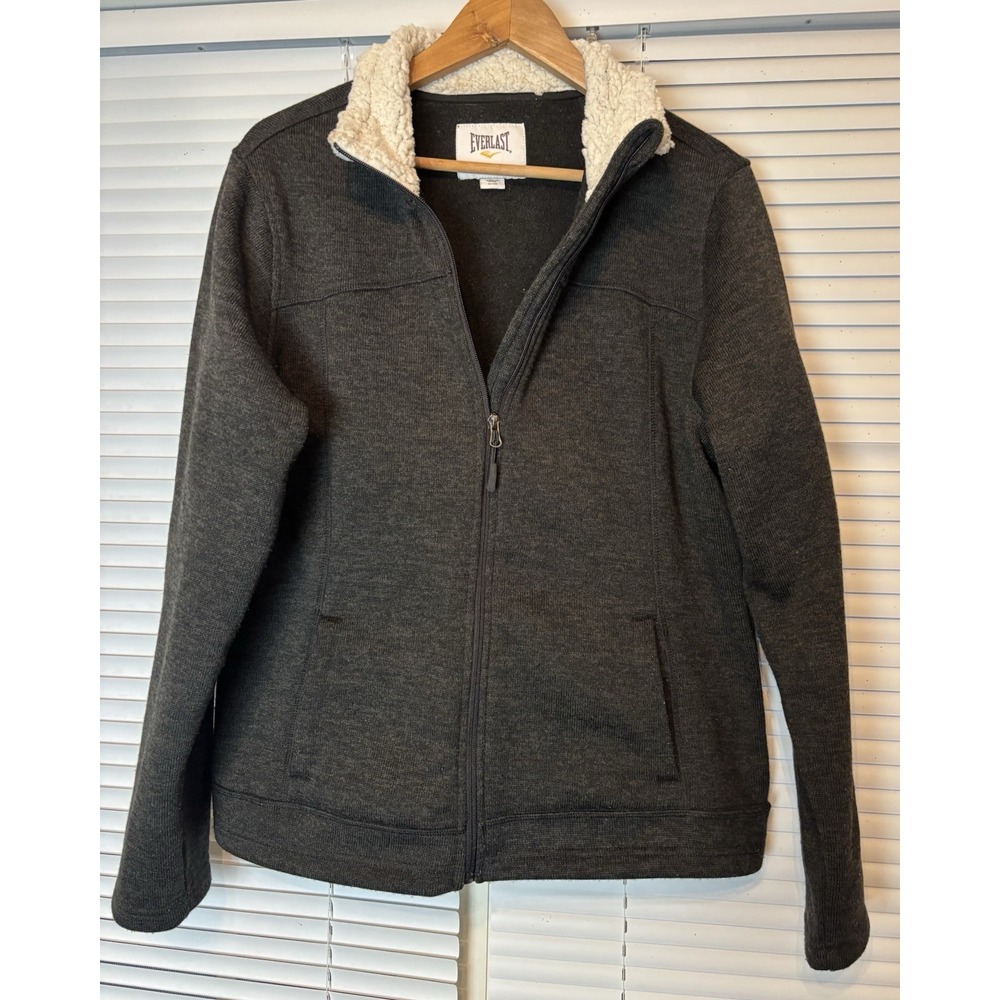 Everlast Womens Dk Gray Full Zip Sweater Fleece Jacket Sherpa Collar XL